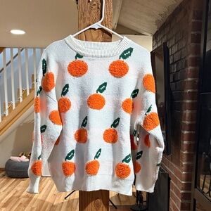 Cider White Sweater with Orange and Green Pattern